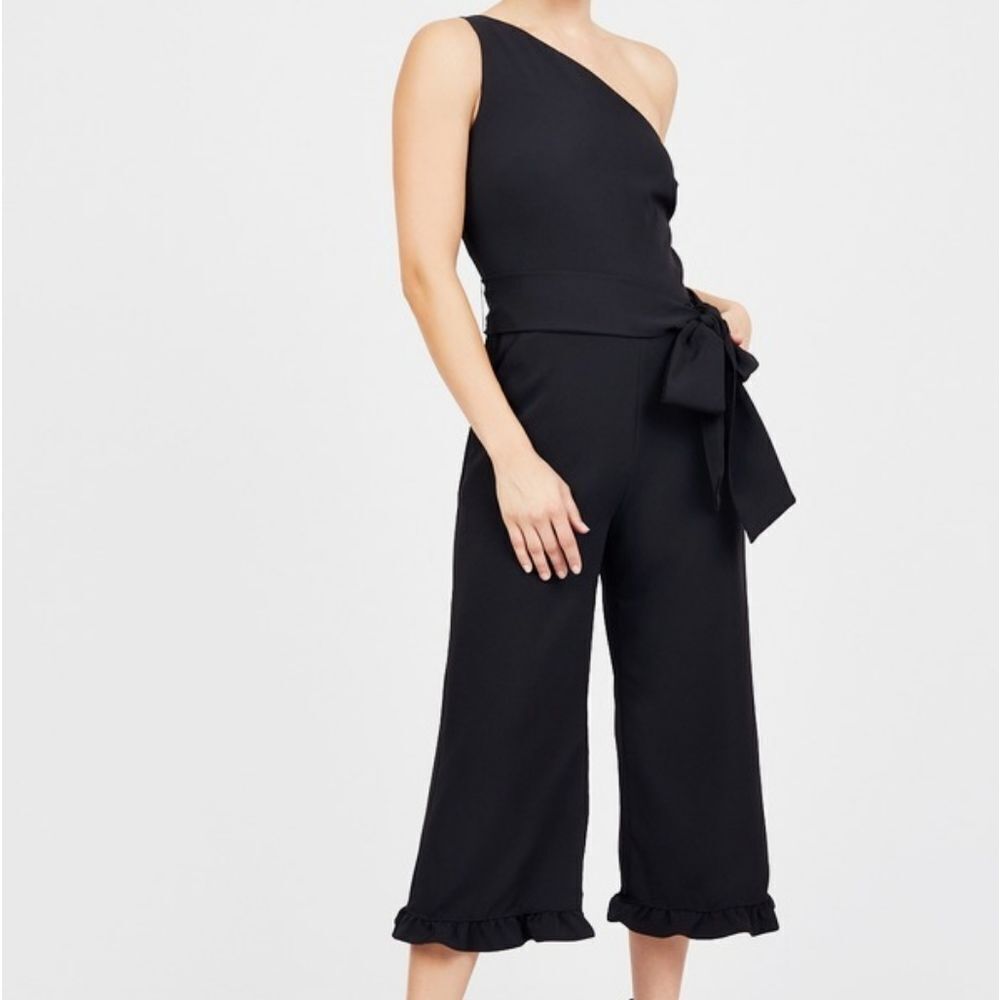 Clover and Sloane One Shoulder Jumpsuit Belted Black Medium